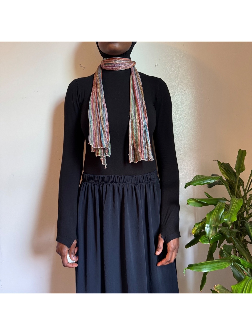 Y2K Open Knit Skinny Scarf Multi Color Space Dye Boho Fairycore Long Mesh Scarf